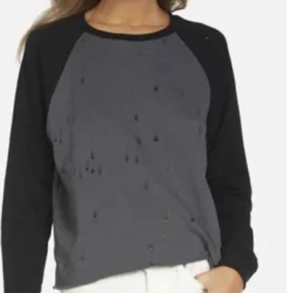 Michael Lauren Distressed Long Sleeve Sweatshirt Athleisure Lounge L - Picture 1 of 11